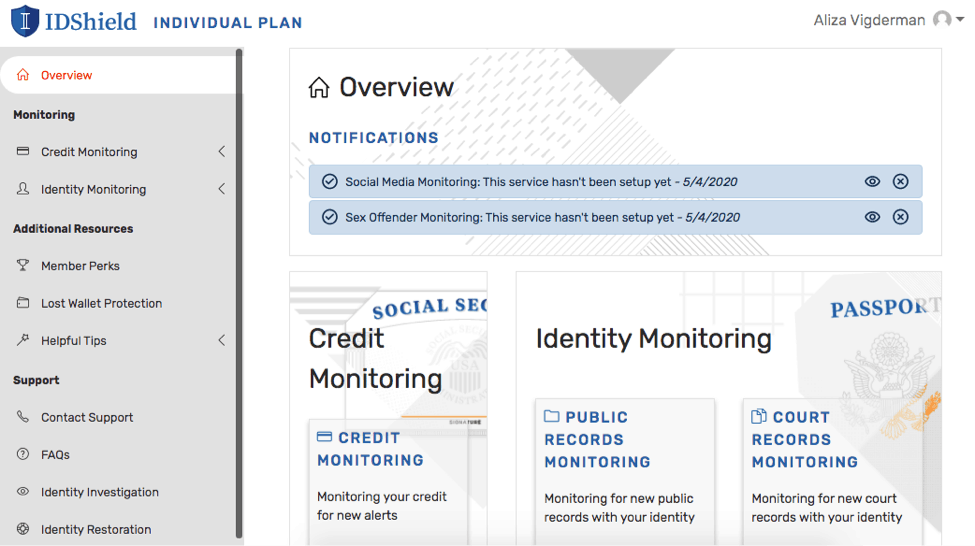 IDShield Dashboard IDShield Dashboard